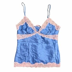 Vintage Y2K Victoria’s Secret Blue Satin Lace Camisole Size Medium Lingerie Core